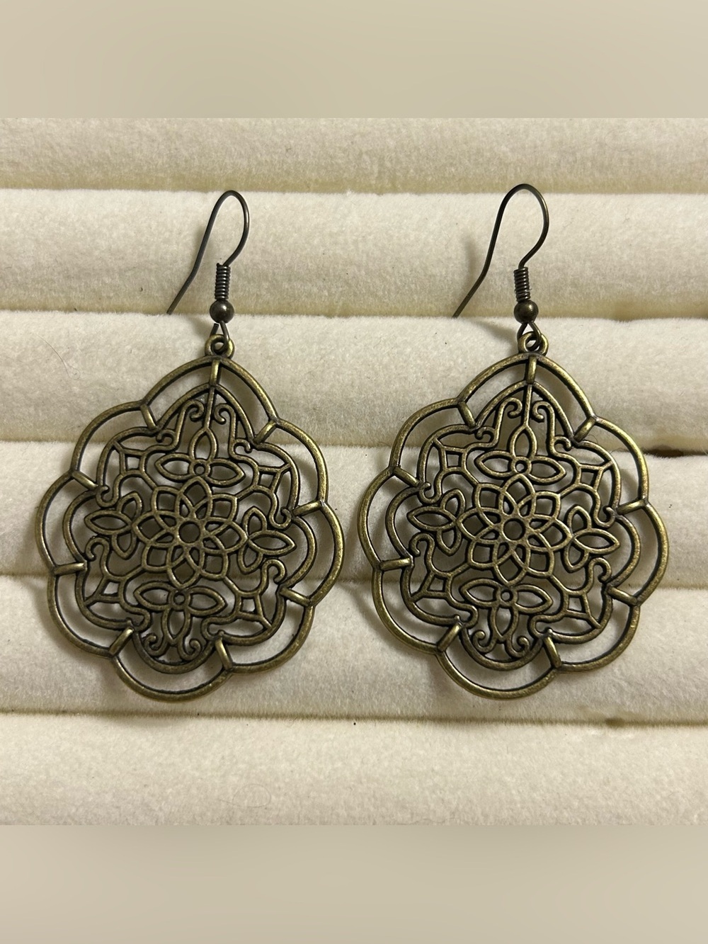 Antique Brass Filigree Floral Drop Earrings